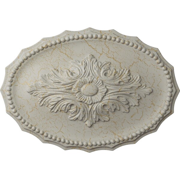 Ekena Millwork Oxford Ceiling Medallion, Hand-Painted Pot of Cream Crackle, 16 7/8"W x 11 3/4"H x 1 1/2"P CM16OXPCC - main